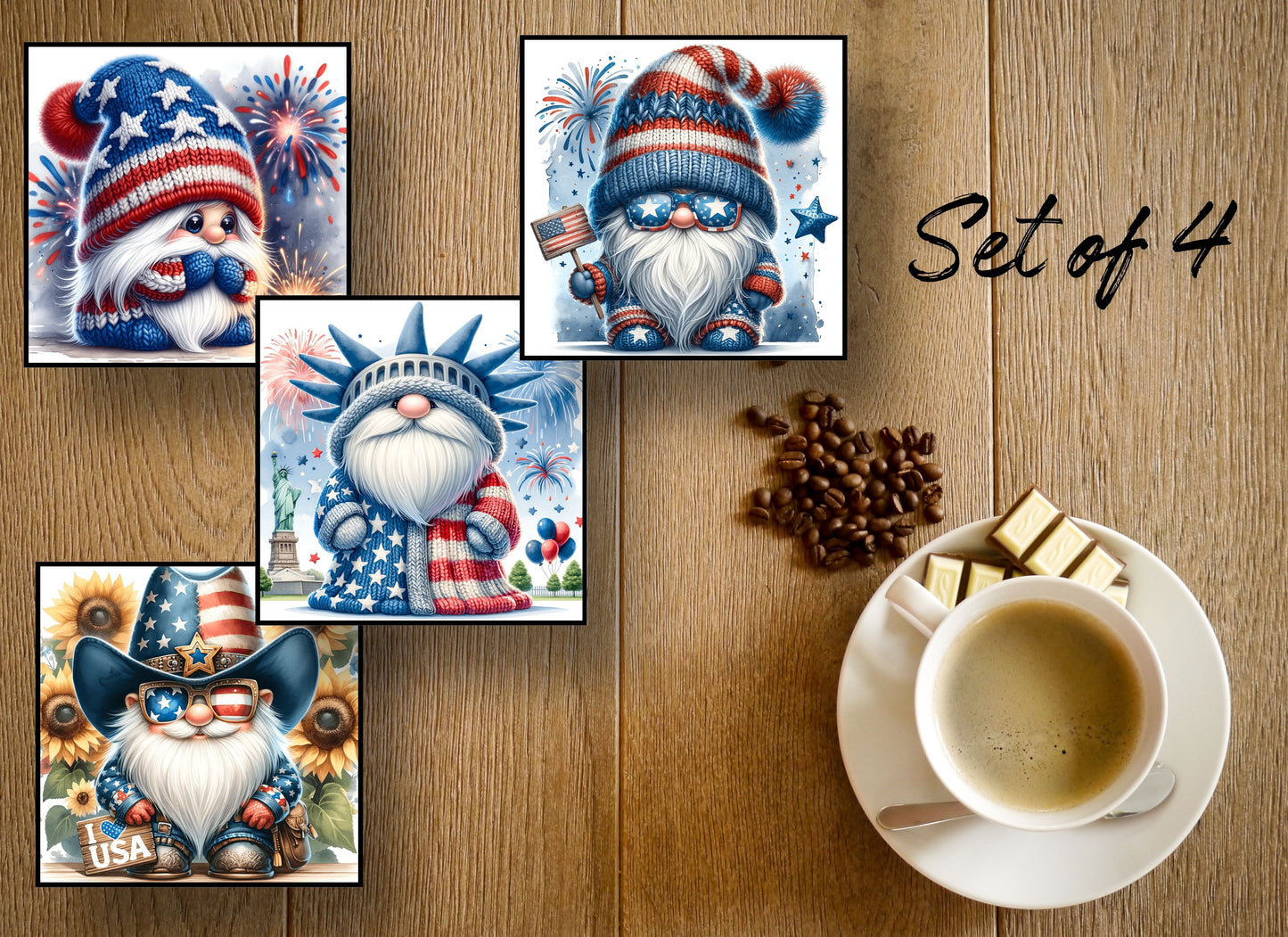Drink Coasters- 4th Of July Gnomes