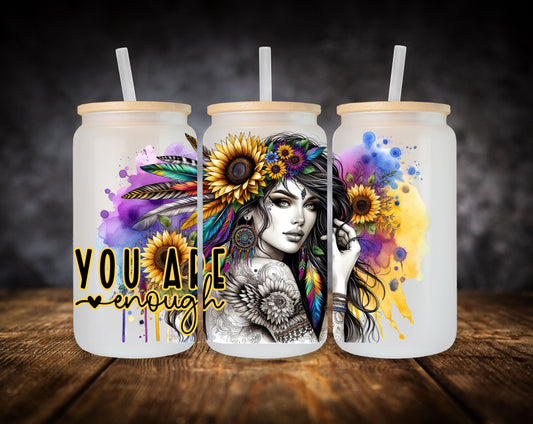 Glass Can- Girl-Boho Feathers-You Are Enough