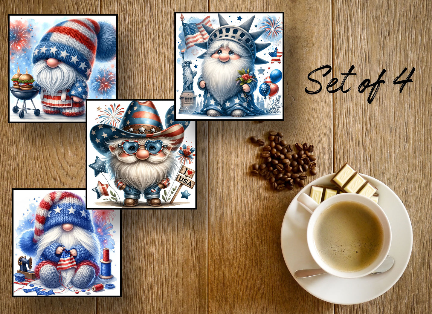 Drink Coasters- 4th Of July Gnomes
