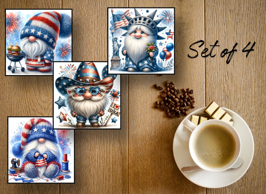 Drink Coasters- 4th Of July Gnomes