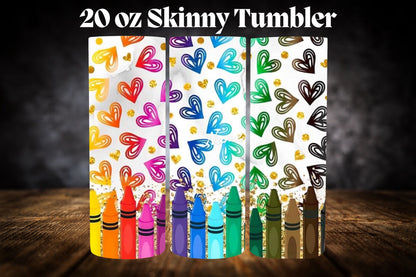 20oz Tumbler- Crayon Rainbow Hearts