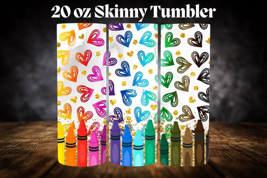 20oz Tumbler- Crayon Rainbow Hearts