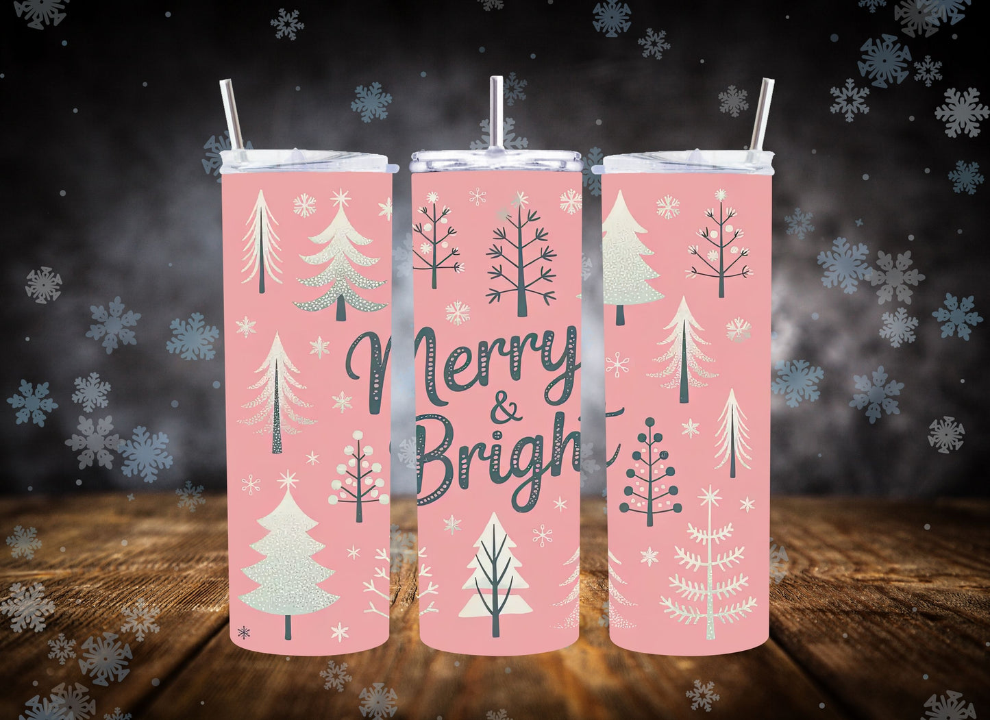 20oz Tumbler Merry & Bright Pink