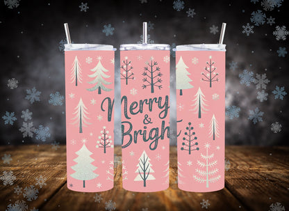 20oz Tumbler Merry & Bright Pink