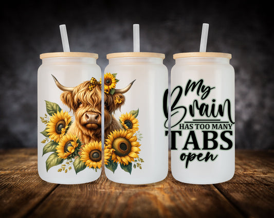 Glass Can- Highland Cow-My Brain Has Too Many Tabs Open