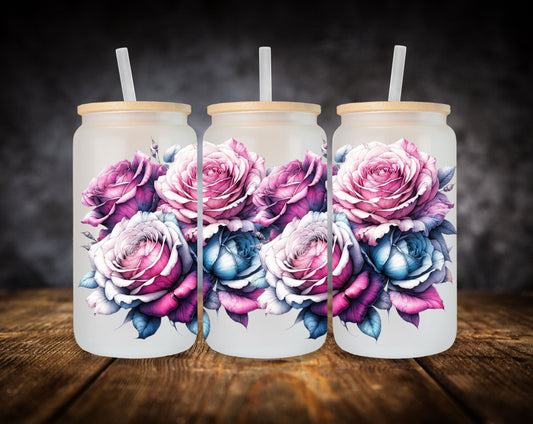 Glass Can- Tri-Color Roses