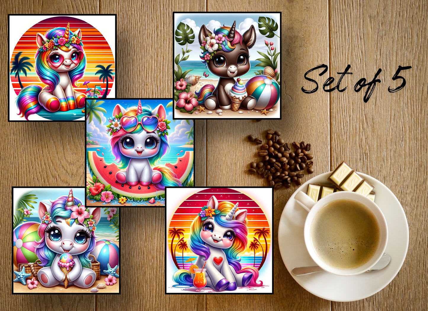 Drink Coasters- Summer Unicorns