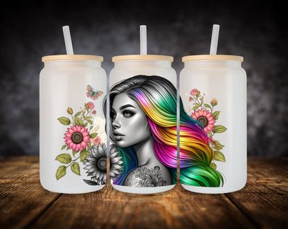 Glass Can- Girl-Rainbow Hair