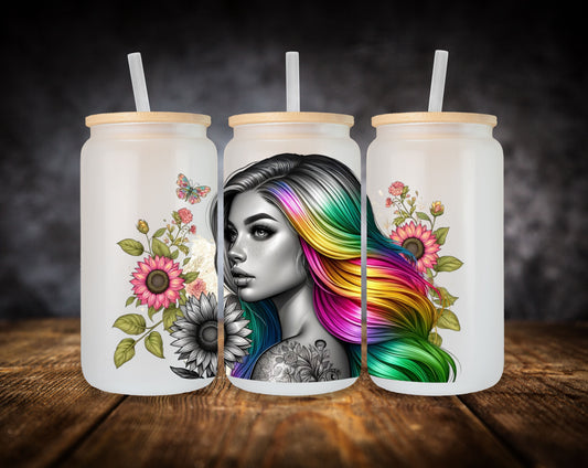 Glass Can- Girl-Rainbow Hair