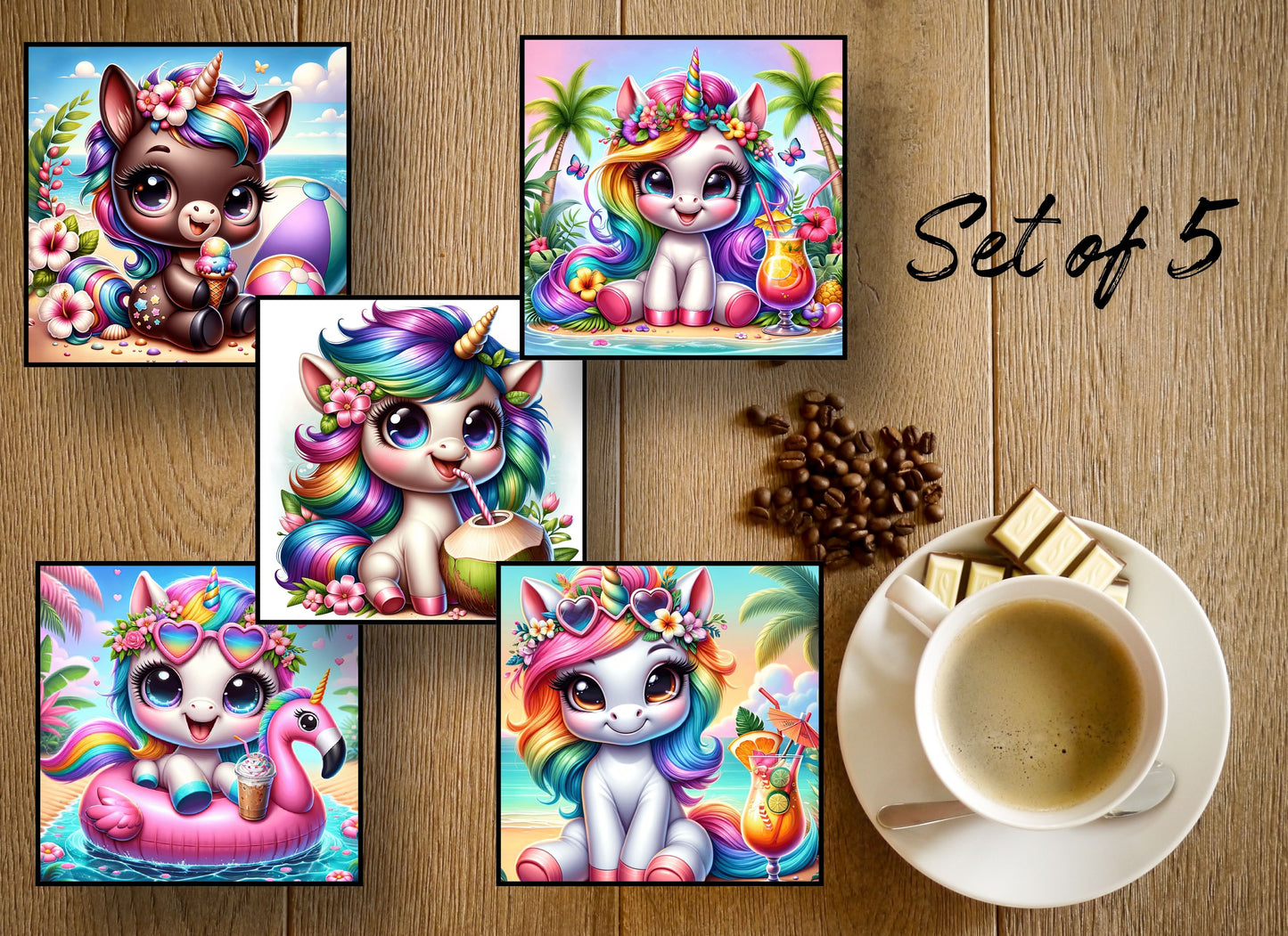 Drink Coasters- Summer Unicorns