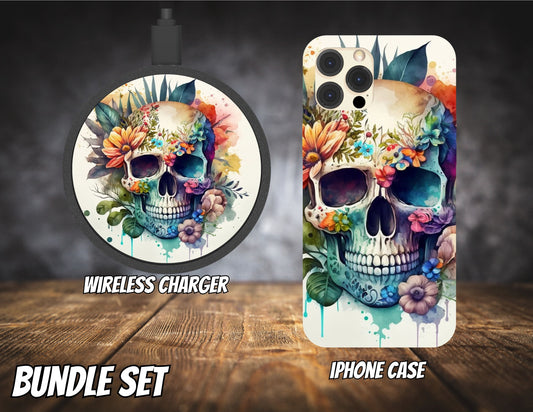 Matching iPhone Case and Wireless Charger- Skull Island
