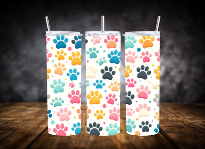 20oz Tumbler Colorful Paw Print Collection