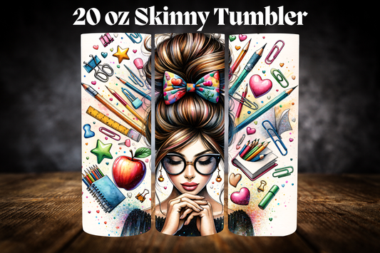 20oz Tumbler- Teacher Messy Bun