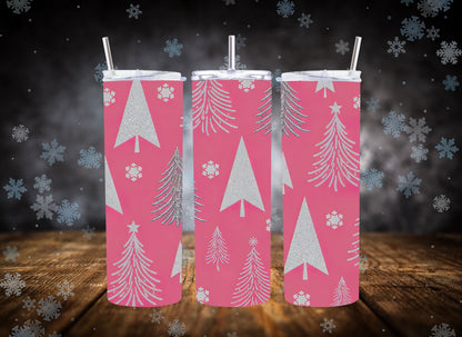 20oz Tumbler  Pink and Silver Christmas Tree