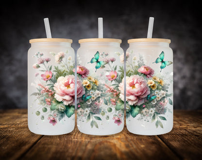 Glass Can- Spring Peonies