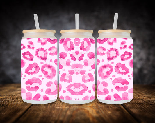 Glass Can- Pink Animal Print