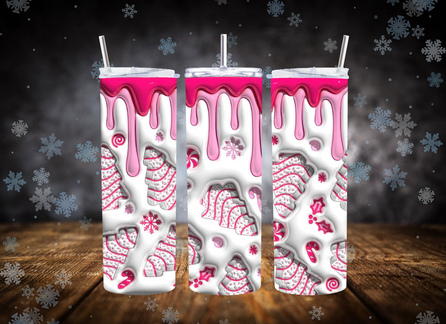 20oz Tumbler Hot Pink Christmas Tree