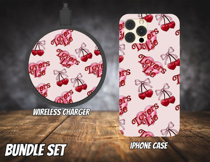 Matching iPhone Case and Wireless Charger-Lovers Lie Cherries
