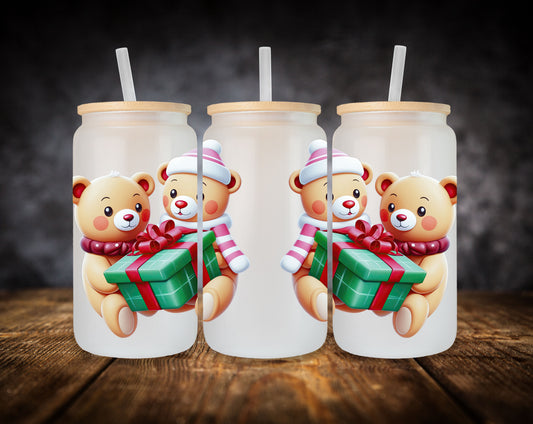 Glass Can- Christmas Bears