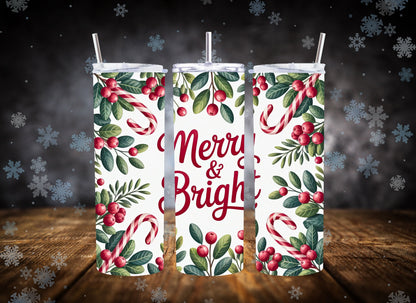 20oz Tumbler Merry & Bright Red holly berries