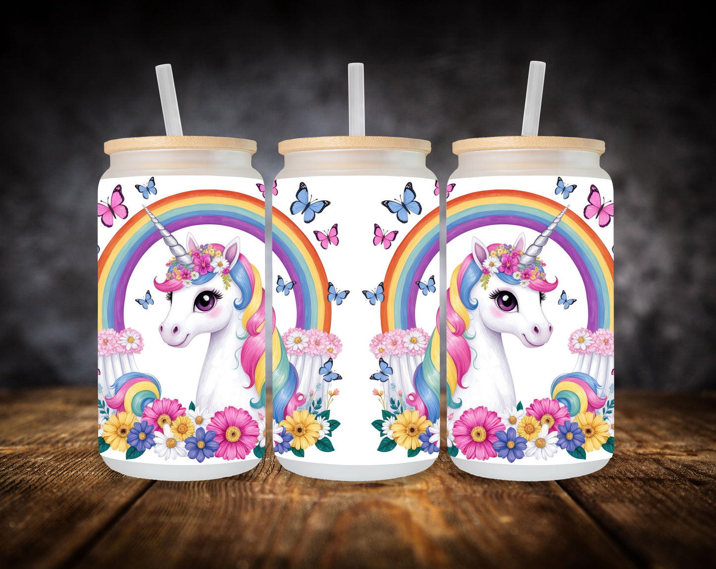 Glass Can- Unicorn-Rainbows