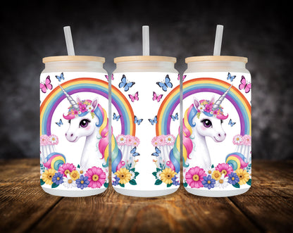 Glass Can- Unicorn-Rainbows