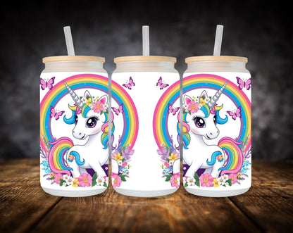 Glass Can- Unicorn-Rainbows