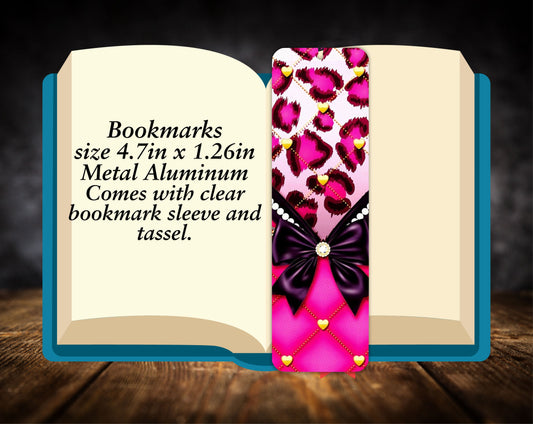 Bookmark-Bow & Leopard-Pink