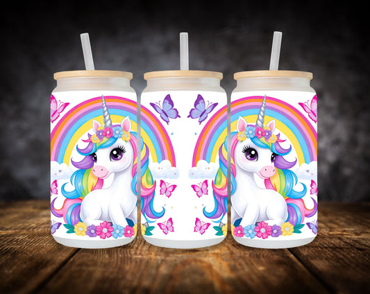 Glass Can- Unicorn-Rainbows