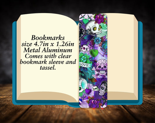 Bookmark-Blue Purple Skulls