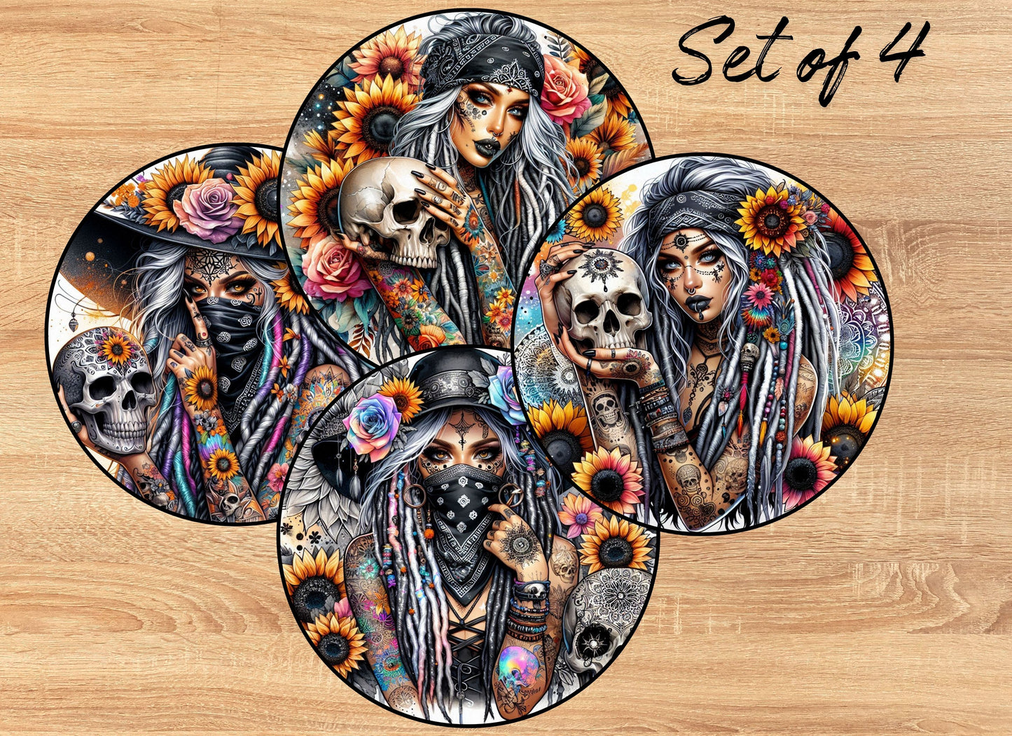 Drink Coaster- Sugar Skull Sunflowers