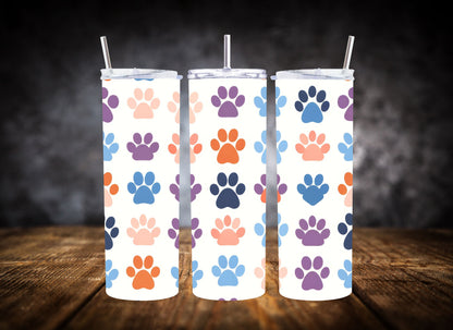 20oz Tumbler Colorful Paw Print Collection
