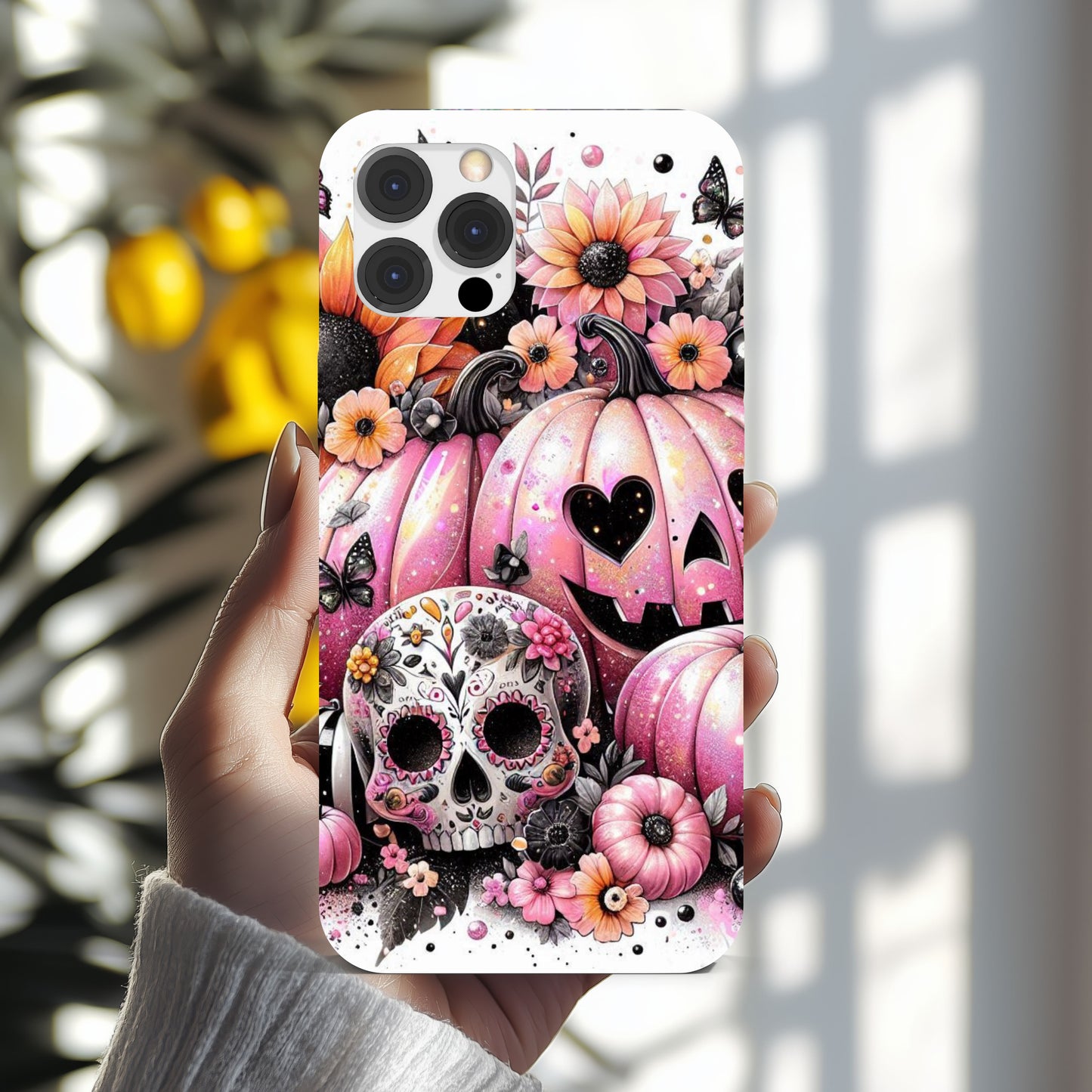 iPhone Case Cute Pumpkin Skull Flowers