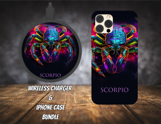 Matching iPhone Case and Wireless Charger- Zodiac Scorpio