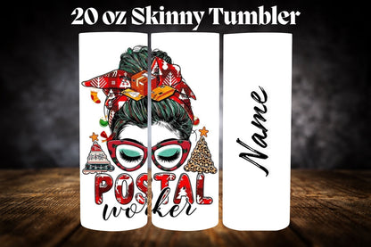 20oz Tumbler- Postal Worker-Messy Bun W/Name