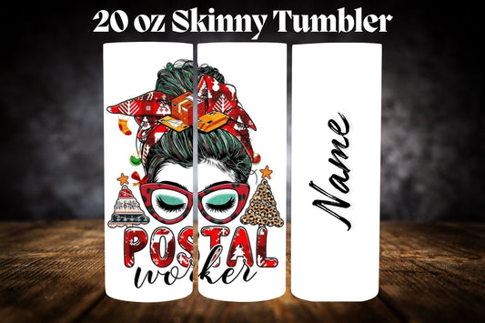 20oz Tumbler- Postal Worker-Messy Bun W/Name