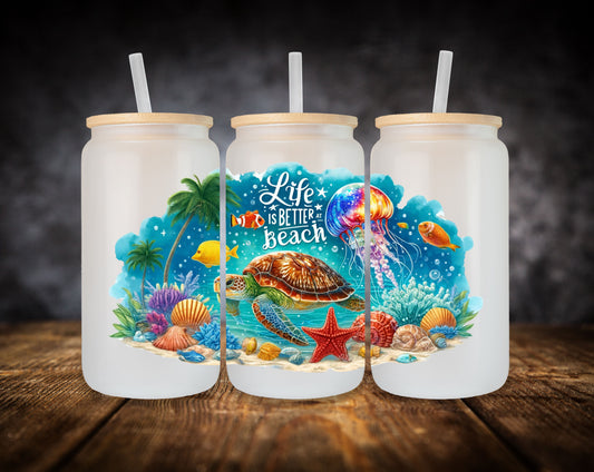 Glass Can- Ocean-Life Is Better At Beach