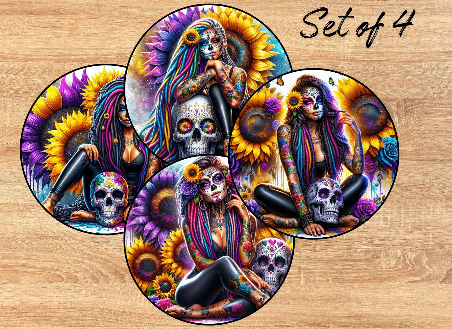 Drink Coaster- Sugar Skull Sunflowers