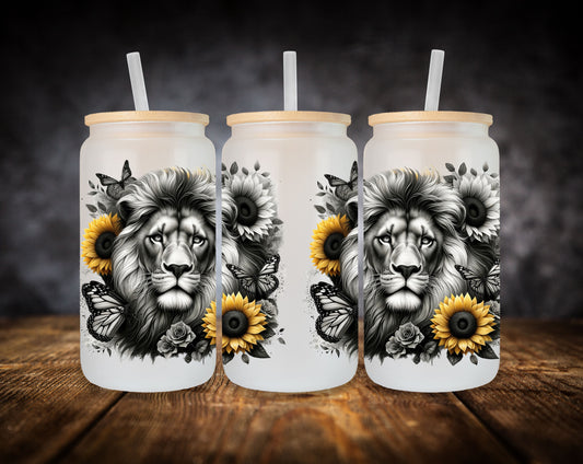 Glass Can- Lion-Sunflowers