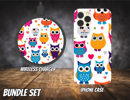 Matching iPhone Case and Wireless Charger- Owl Collection