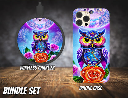 Matching iPhone Case and Wireless Charger- Owl Collection