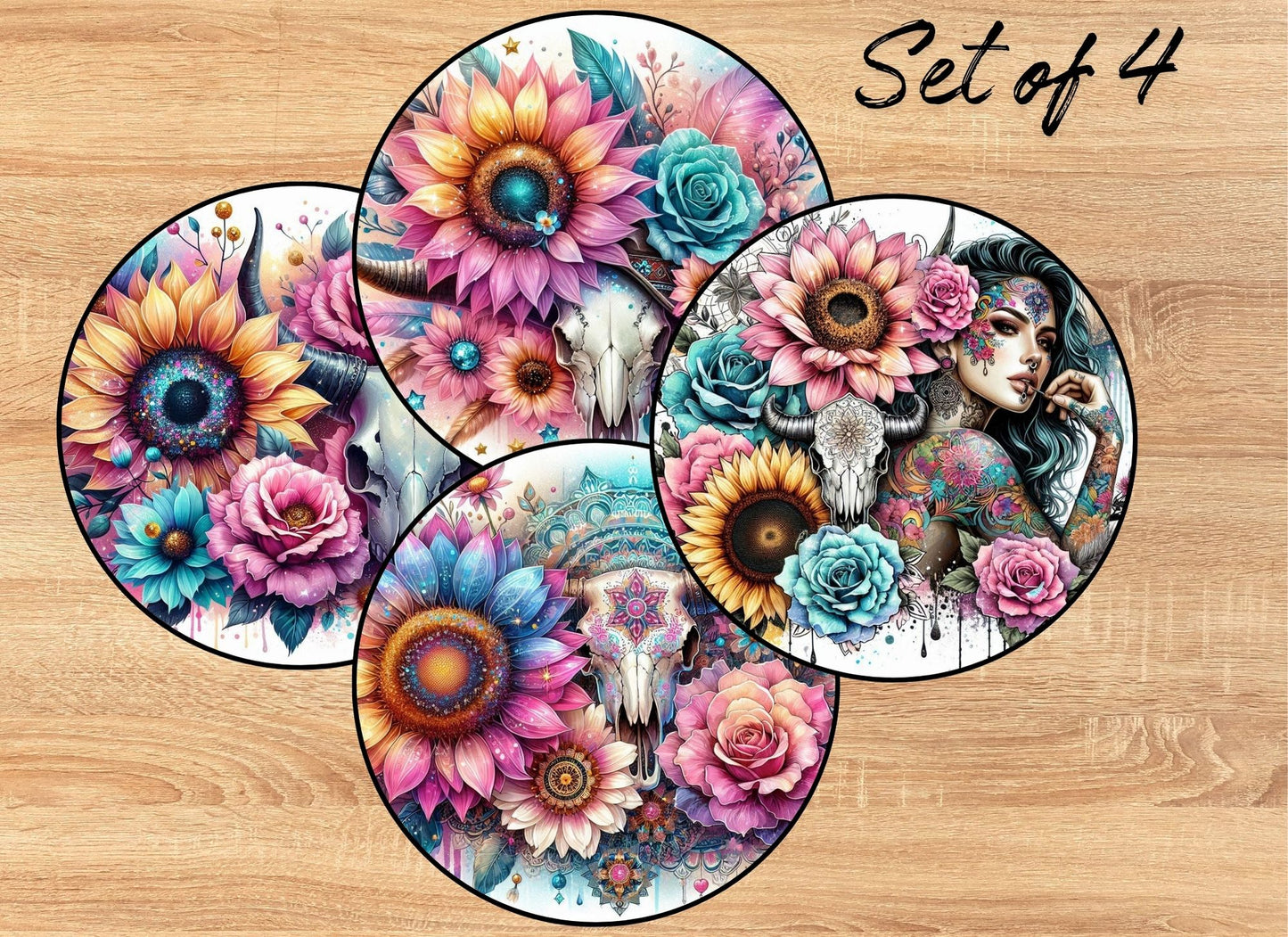 Drink Coaster- Tattoo Ladies with Flowers
