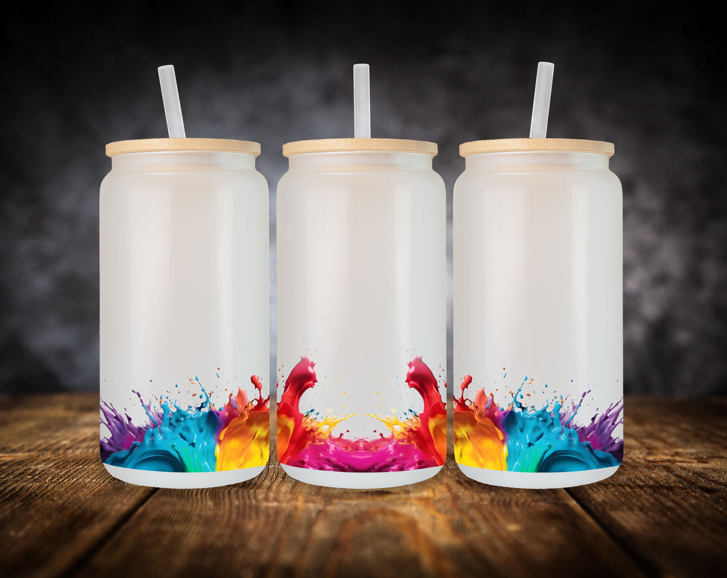 Fondos de salpicaduras de colores para latas de vidrio