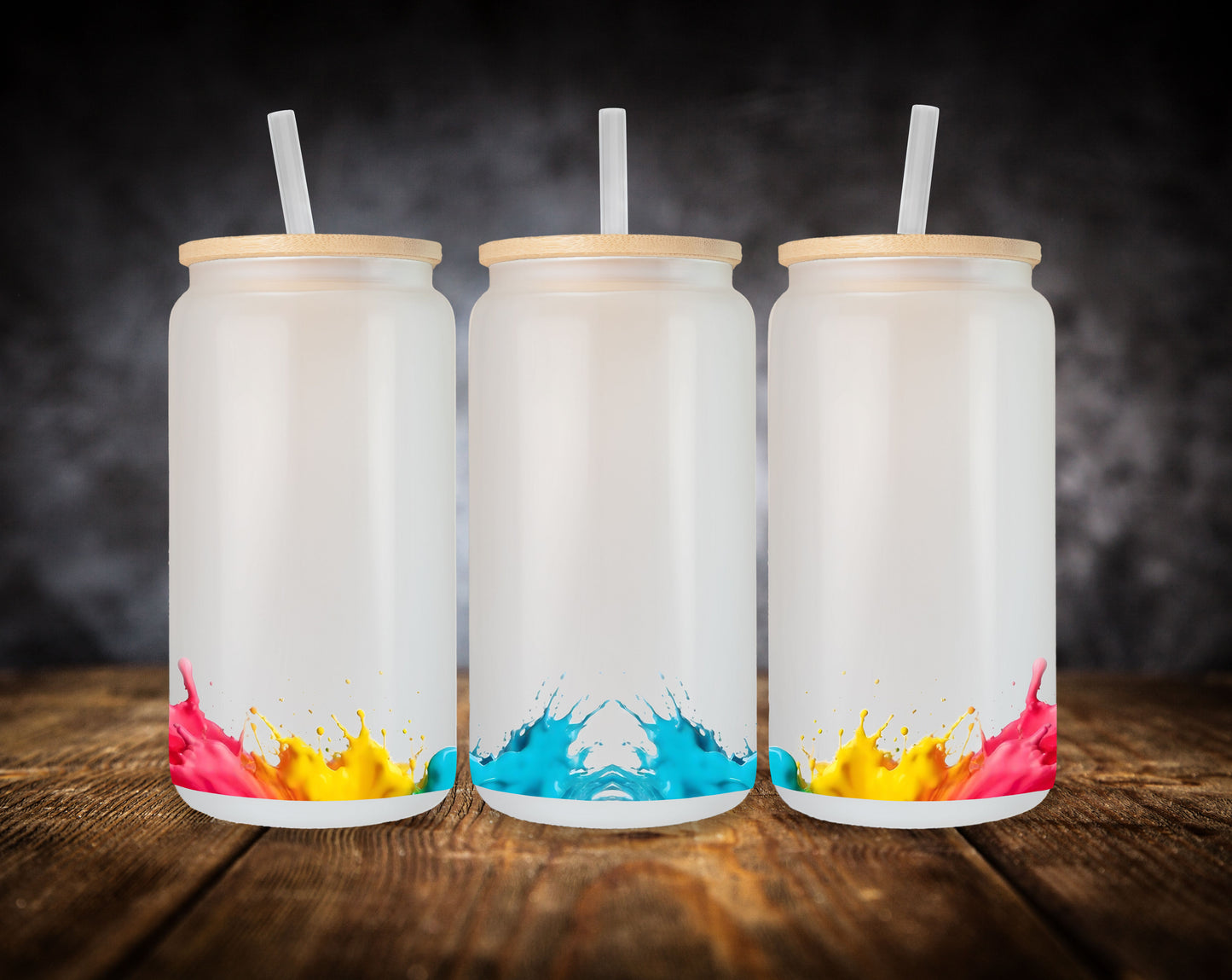Fondos de salpicaduras de colores para latas de vidrio