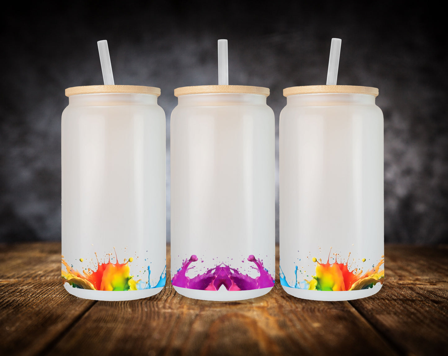Fondos de salpicaduras de colores para latas de vidrio