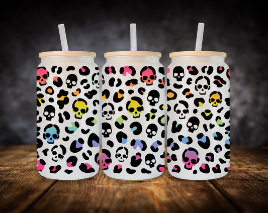 Glass Can- Skull-Animal Print