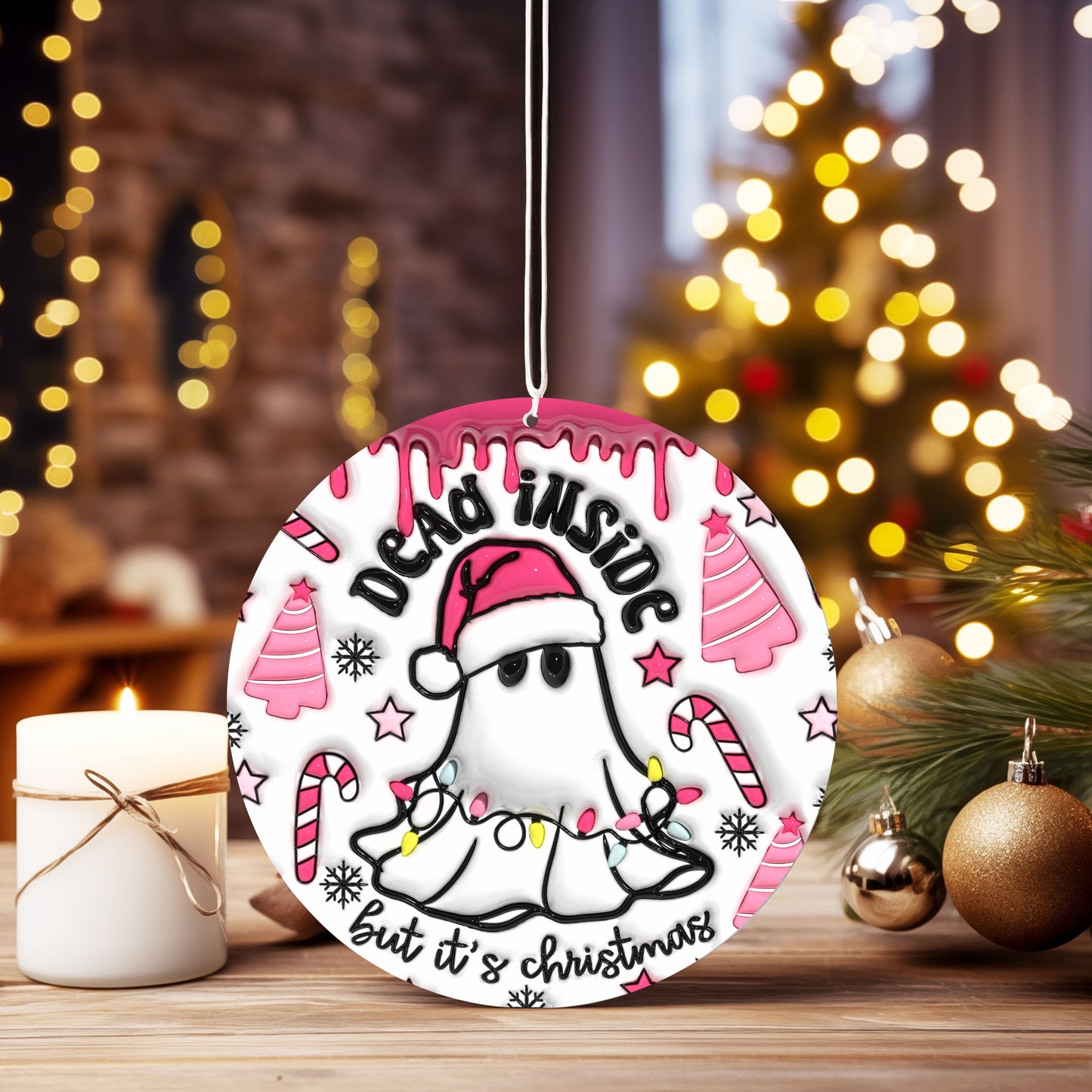 Christmas Ornament Pink Dead Inside