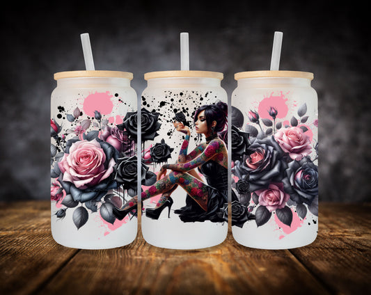 Glass Can-Goth Girl-Flowers
