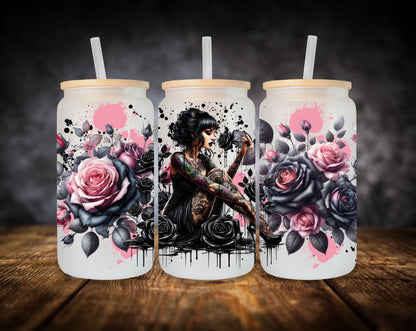 Glass Can-Goth Girl-Flowers