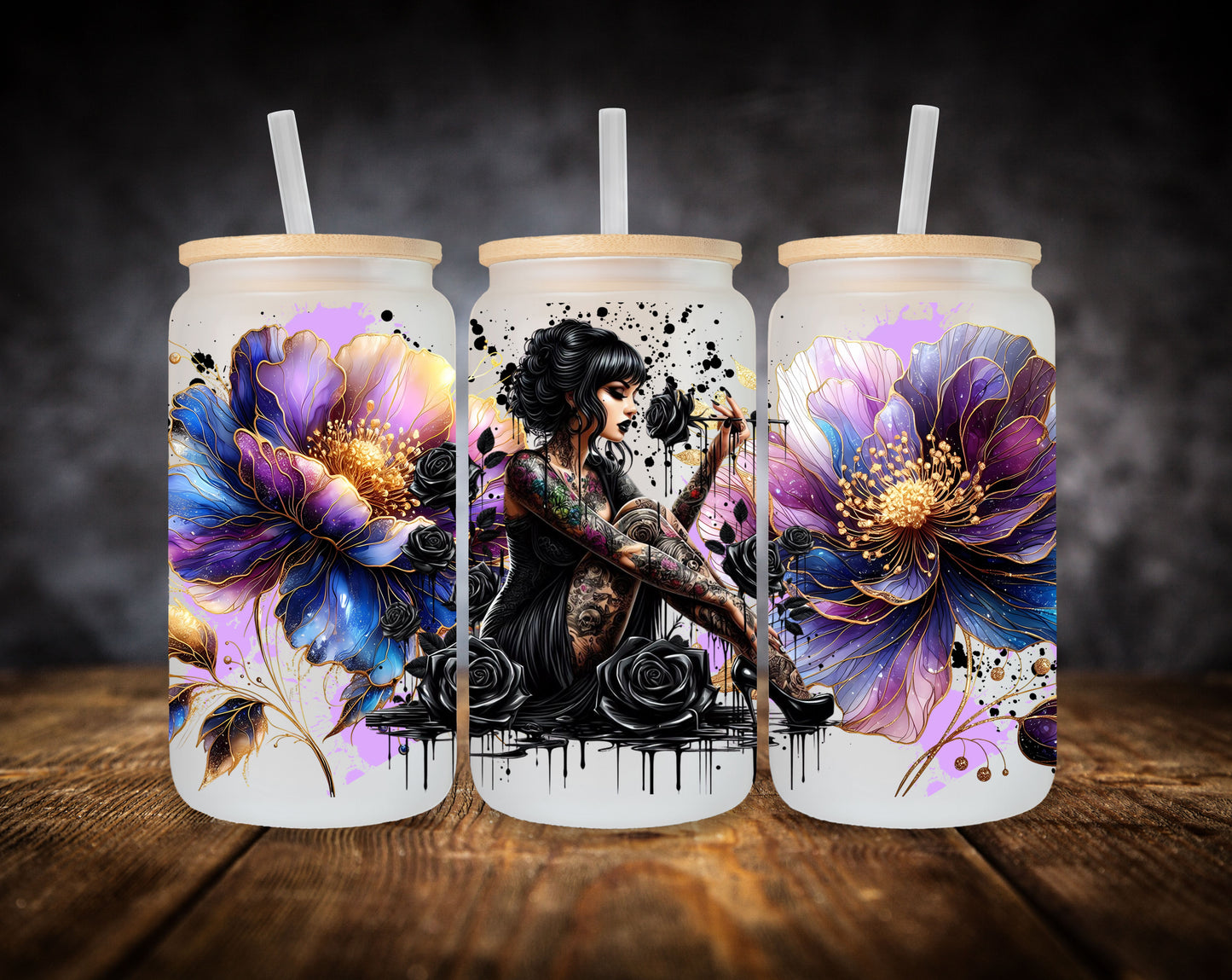 Glass Can-Goth Girl-Flowers
